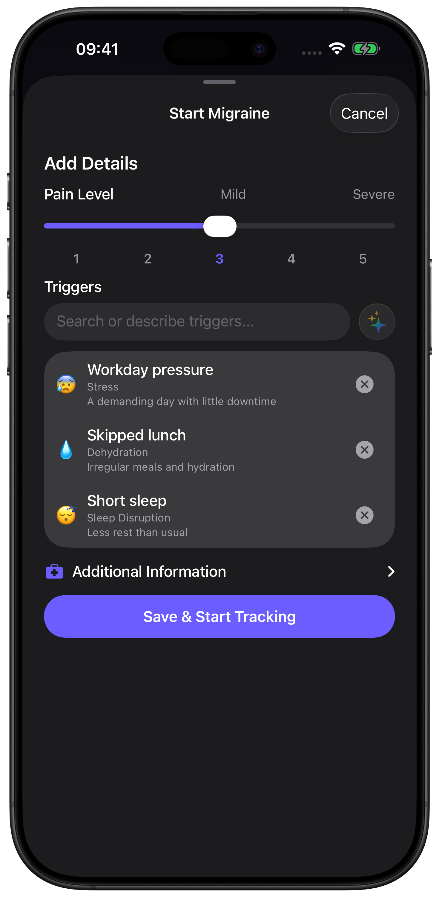 Auralog on iPhone showing Natural-language trigger capture